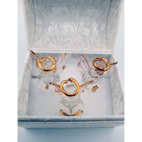 Glass Angel Figures Comfort Box White Brocade Box Tassel 4 In Holiday Religious - Picture 1 of 15